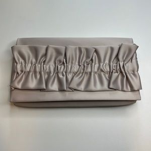 Adrianna Papell Champagne Ruffle Crossbody Clutch w/ Ivory Beaded Strap, NWB!